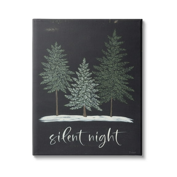 Silent Night Black Weathered Phrase Sign Fir Trees Inspirational Graphic Art Gallery-Wrapped Canvas Print Wall Art
