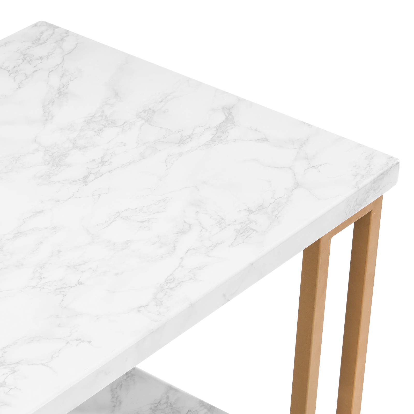Double-Layer Coffee Table, Faux Marble PVC Tabletop with Metal Frame, Rectangular Side Table, 110 lbs Capacity for Living Room Home Decor