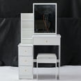 thumbnail image 4 of 29.2" Small Space Left Bedside Cabinet Vanity Table + Cushioned Stool, Extra Large Right sliding mirror, Multi Layer High Capacity Storage, Practical Fashionable Dresser, Suitable For Small Space, 4 of 9
