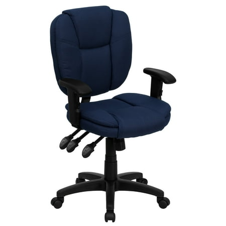 UPC: 0847254000635 | Flash Furniture Mid-Back Navy Blue Fabric Multifunction Swivel Ergonomic Task Office Chair with Pillow Top Cushioning and Arms