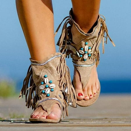 

Azrian Women Girls Retro Bohemian Tassel Sandals Roman Beach Shoes Boots