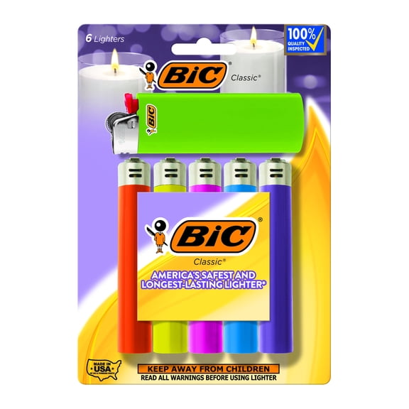 BIC Maxi Pocket Lighters, Assorted Bright Colors, Pack of 6, Colors May Vary