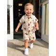 thumbnail image 4 of BemeyourBBs Toddler Baby Boy Summer Cotton Linen Clothes Cute Infant Boy Baseball Outfit Print Button Down Turn Down Neck Short Sleeve Shirt and Shorts 2 Pcs Set, 4 of 9