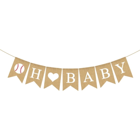 Natural Jute Burlap Banner Baseball Theme Baby Shower Party Decoration Fireplace Mantle Decoration