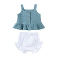 thumbnail image 1 of Godderr Newborn Girls Solid Color Suspender Off-Shoulder Top Shorts Suspender Top Shorts Two-Piece Set 3-24M, 1 of 5