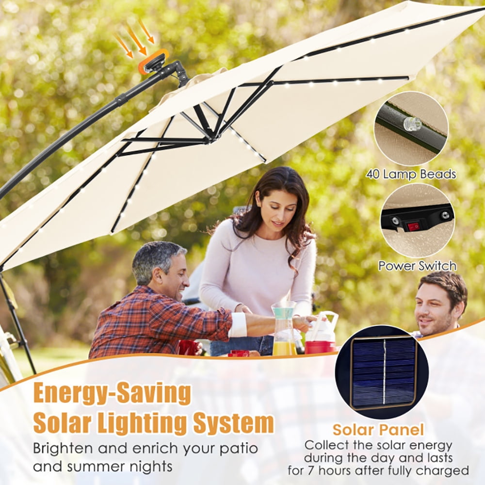 Aimee Lii 10 Feet Solar Offset Hanging Umbrella with 40 Lamp Beads and Solar Panel, Outdoor Umbrellas for Patio, Beige Aimee Lii 10 Feet Solar Offset Hanging Umbrella with 40 Lamp Beads and Solar Panel, Outdoor Umbrellas for Patio, Beige