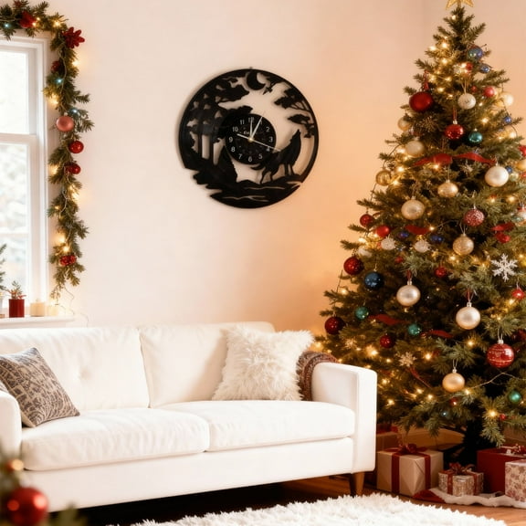 Wolf Vinyl Wall Clock, Kitchen Clock,Silent Wall Clock,Wall Decor, Halloween Decor,Birthday Gifts,Black