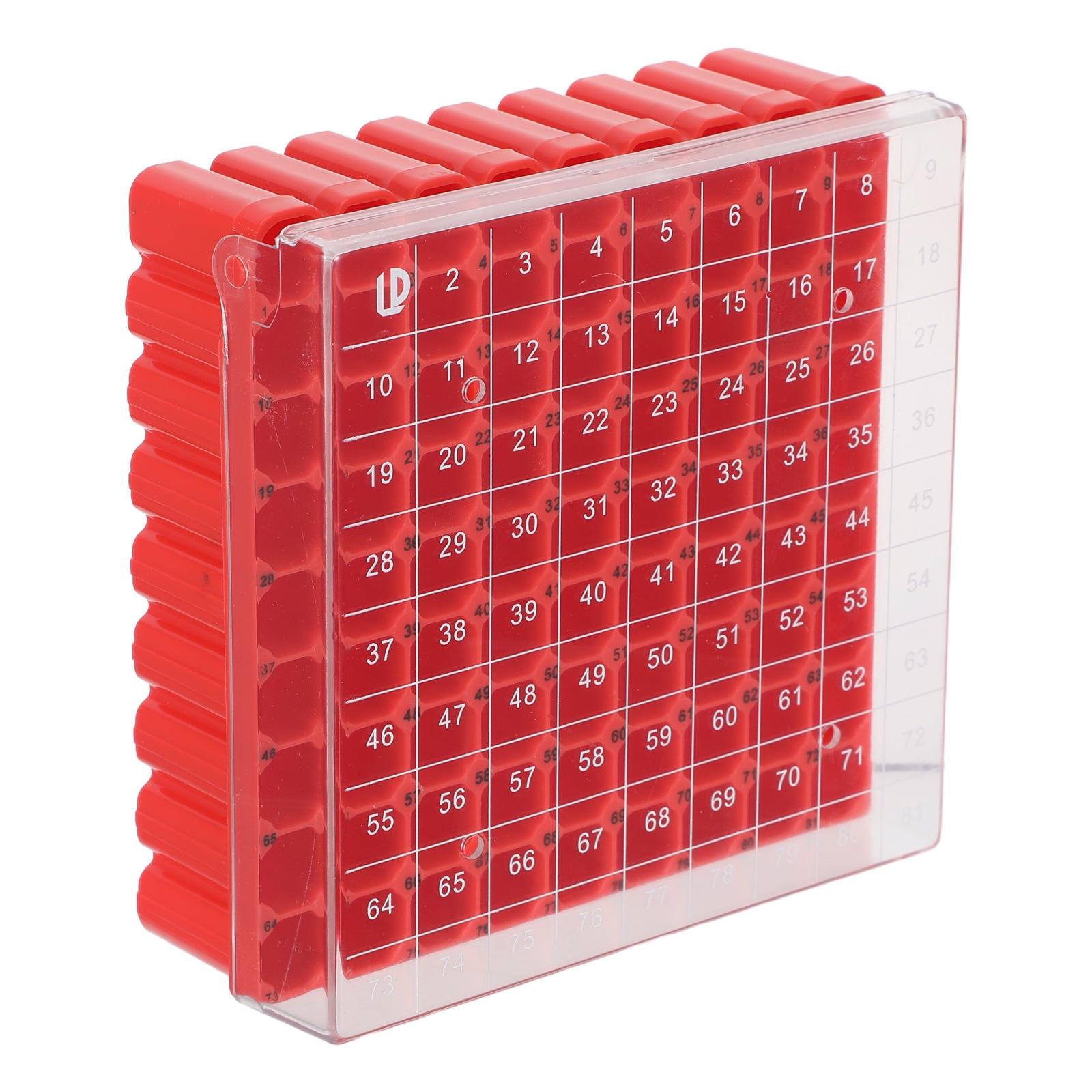 Yardwe Lab Cryogenic Box Red with Hinged Lid and Numbered Grid for 1.8ml 2Ml Vial Sample Storage