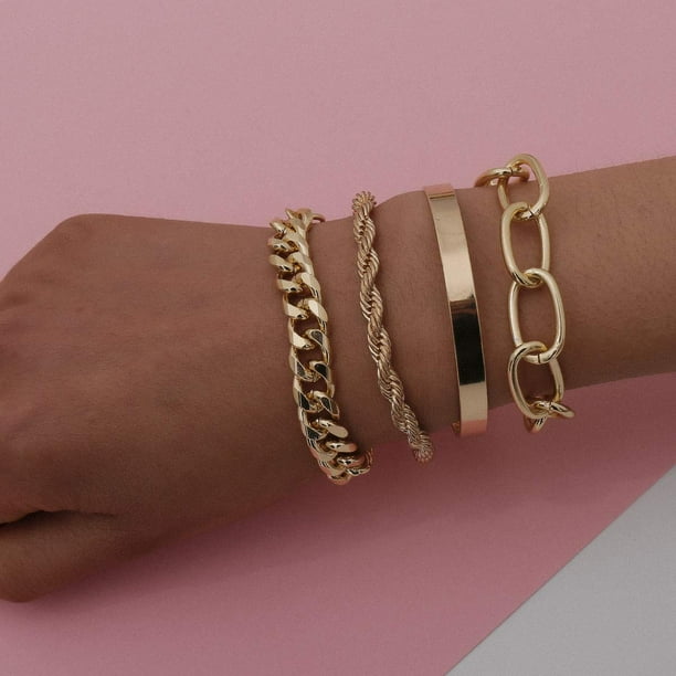 Gold Silver Chain Bracelets Set for Women Adjustable Fashion