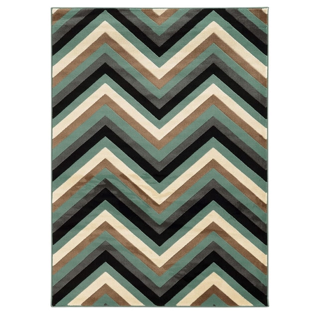 Hawthorne Collection Tapis Chevron 5 Pieds3 Pouces x 7 Pieds en Turquoise et Gris