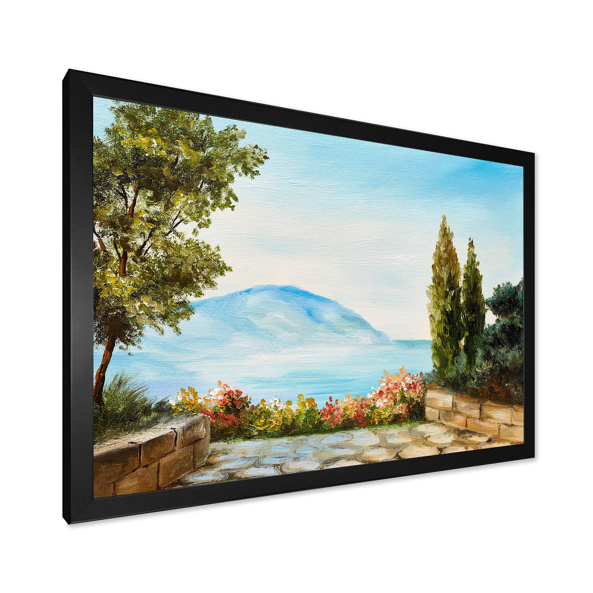 Designart 'Beautiful Mountains View By The Sea Side' Nautical & Coastal Framed Art Print