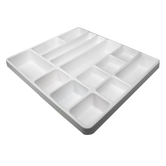 TrippNT 50063 14 Compartment Drawer Organizer, White, Polystyrene, 19 1/8 X 2 3/8 X 17 1/2 inches WHD