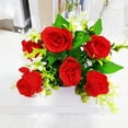 thumbnail image 3 of Ramo de rosas artificiales de 6 cabezas de seda sintética con hojas para ramo de novia, arreglos de bricolaje, decoración de mesa para bodas, fiestas, hogar y sala de estar., 3 of 8