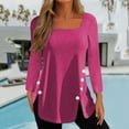 thumbnail image 2 of Timegard Womens Tops Square Neck Button Long Sleeve Solid Color Blouses Casual Comfy Loose Tee Tops, 2 of 5