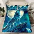 thumbnail image 2 of Erosebridal Galaxy Wolf Sheets Queen Adults,Moon Starry Sky Sheet Set Trippy Room Decor,Animal Bedding Set Safari Hunting Wolf Fitted Sheet, 2 of 5