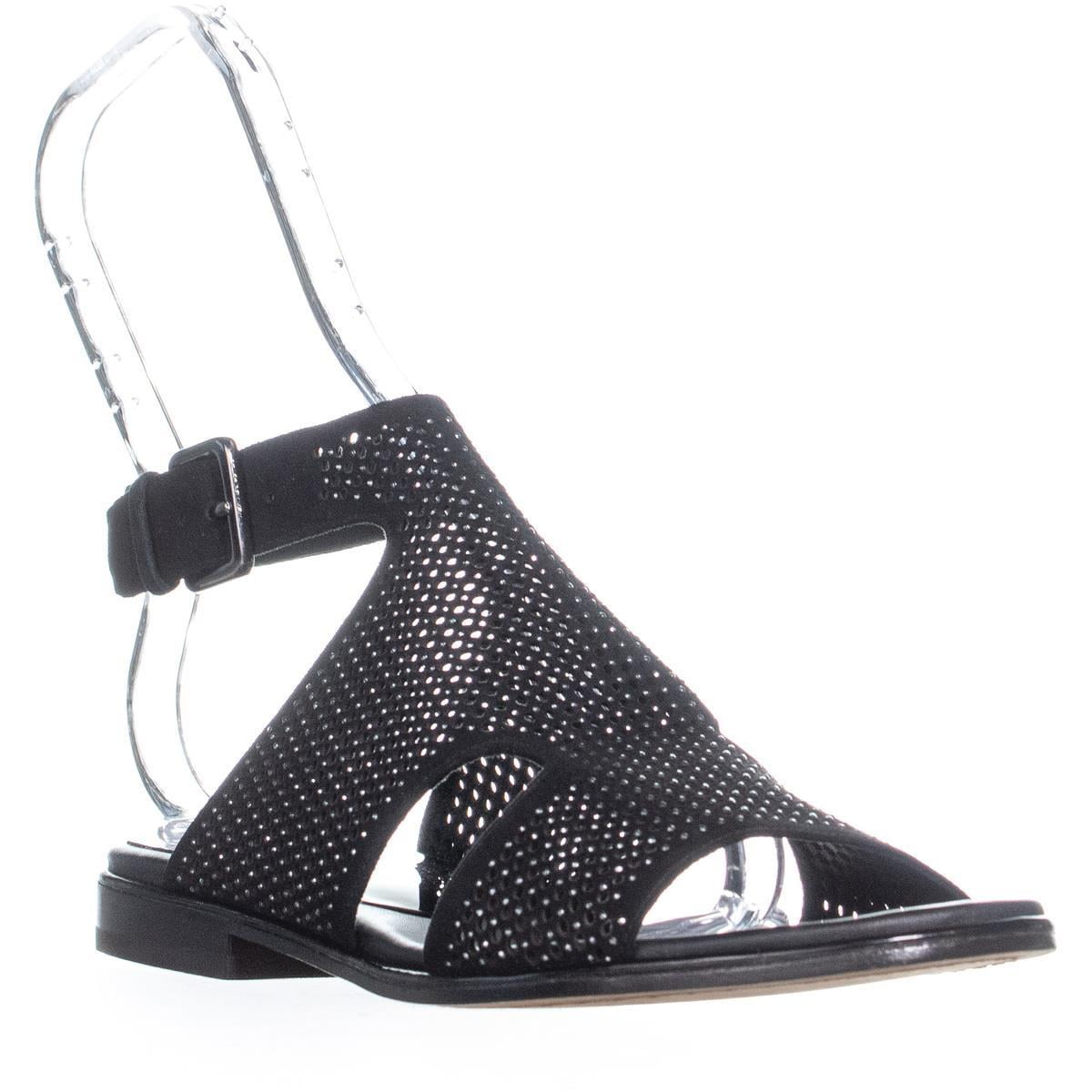 Donald J Pliner - Womens Donald J Pliner Leah Studded Ankle Strap Flat Sandals, Black, 7 US 