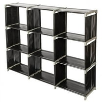 Black 3-Tier 9-Cube Storage Organizer - Steel & Waterproof Fabric Shelves for Bathroom, Kitchen, Office