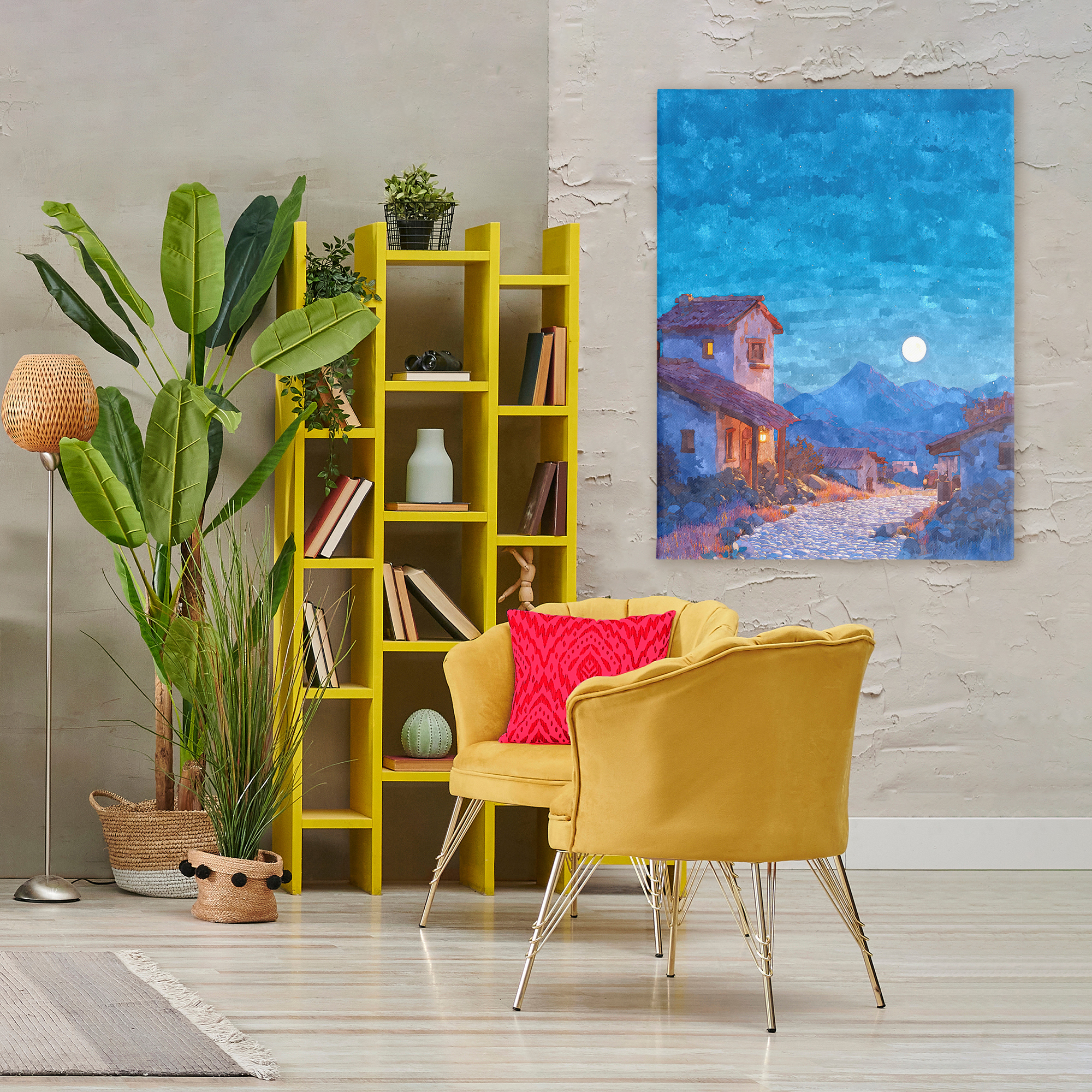 Moon over Quiet Town Canvas Wall Art, design by Ziwei Li