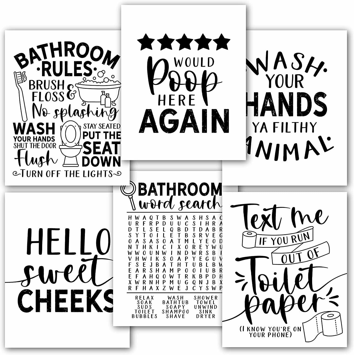 12 Rustic Farmhouse Bathroom Decor Wall Art 8x10 Funny Bathroom Wall