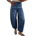 thumbnail image 2 of sicmoss Women's Blue Polka Dot Barrel Jeans Mid Rise Vintage Denim Pants with Pockets, 2 of 4