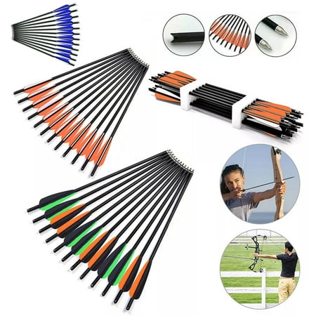 20 Crossbow Arrows/Bolts Carbon Shaft Crossbow Arrows/ Bolts Stainless Steel Screw-in Arrowhead Point Removable Tip Arrows Pack of 12