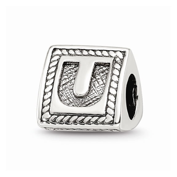 925 Sterling Silver Reflections Letter U Triangle Block Bead; for Adults and Teens; for Women and Men