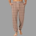 thumbnail image 2 of Txeol Mens Casual Plaid Pants Lightweight Elastic Waist Drawstring Pants with Pockets Straight Leg Lounge Bottoms Sleepwear,Brown,XXXL, 2 of 5