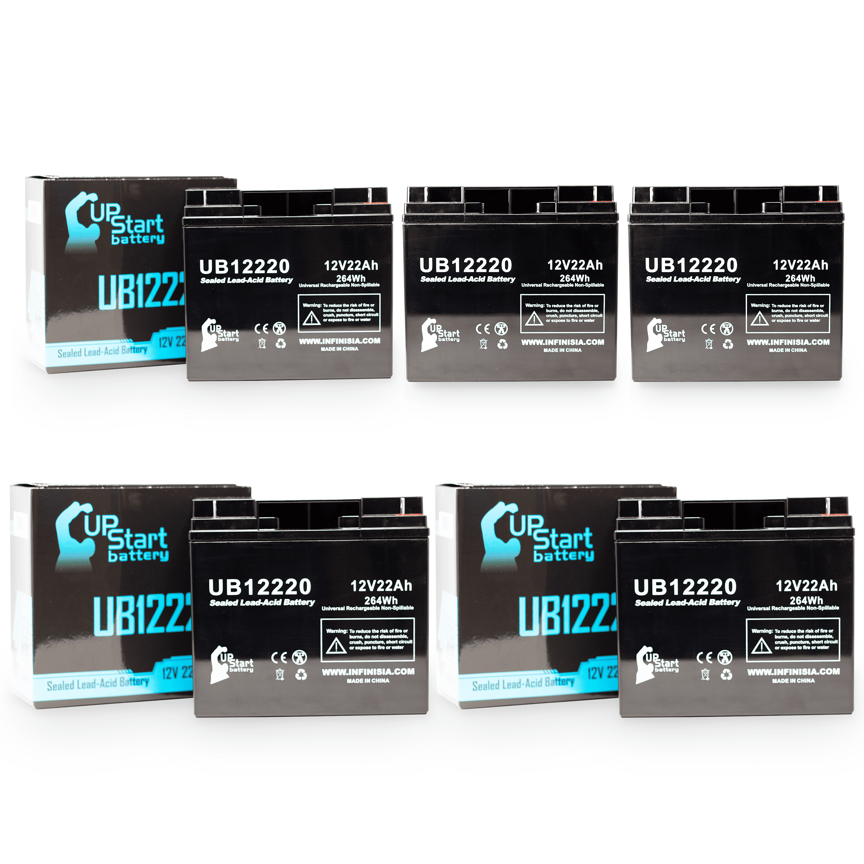 5x Pack - Compatible Datascope 95 BALLOON PUMP Battery - Replacement UB12220 Universal Sealed Lead Acid Battery (12V, 22Ah, 22000mAh, T4 Terminal, AGM, SLA)