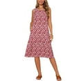 thumbnail image 1 of Vestido midi sin mangas bohemio de estampado ikat para mujer, casual, con bolsillos, rojo, para el Día de la Madre, 1 of 6