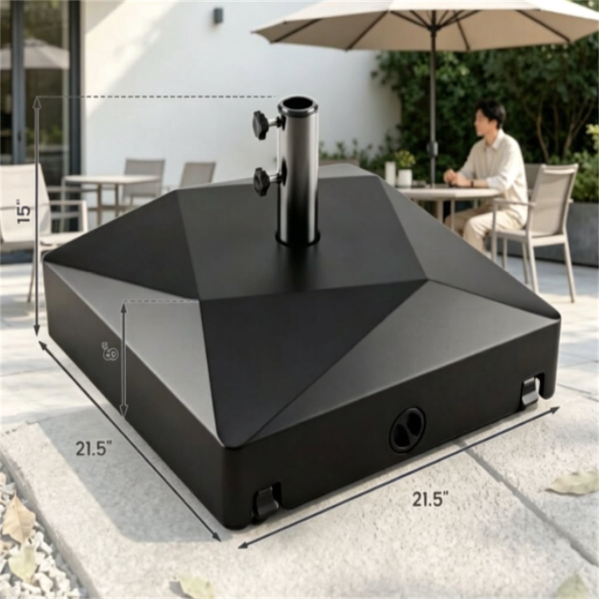 Fillable Patio Umbrella Base with 4 Lockable Rolling Wheels Heavy Duty Water Sand Weighted HDPE Umbrella Stand Universal Umbrella Holder for 6–10 FT Outdoor Patio Umbrella