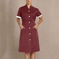 thumbnail image 1 of KIHOUT Robe de Travail pour Femmes, Col à Revers, Boutons devant, Décontractée, avec Poches, 1 of 6