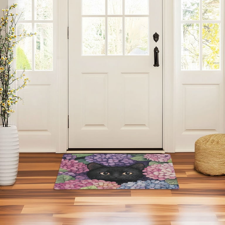 Wobogo Hydrangea Cat Highly Absorbent Polyester Doormat Anti-slip
