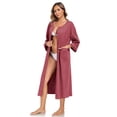 thumbnail image 3 of EA'S SECRET Women's 100% Cotton Robe Lightweight 3/4 Sleeve Zipper Robes Soft Knee Length Bathrobe Breathable Loungewear Housecoat(Purplish Red,XL）, 3 of 8
