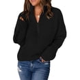 thumbnail image 2 of Seyurigaoka Women Waffle Kint Pullover Tops Long Sleeve Stand Collar Zipped Oversized Slouchy Sweater for Casual Daily, 2 of 6