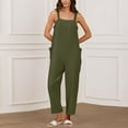 thumbnail image 6 of HAPIMO Wide Leg Cotton Linen Jumpsuit for Women Clearance Summer Relaxed Baggy Pocket Sleeveless Trousers Casual Button Workout Fashion Solid Sale Green, 6 of 9