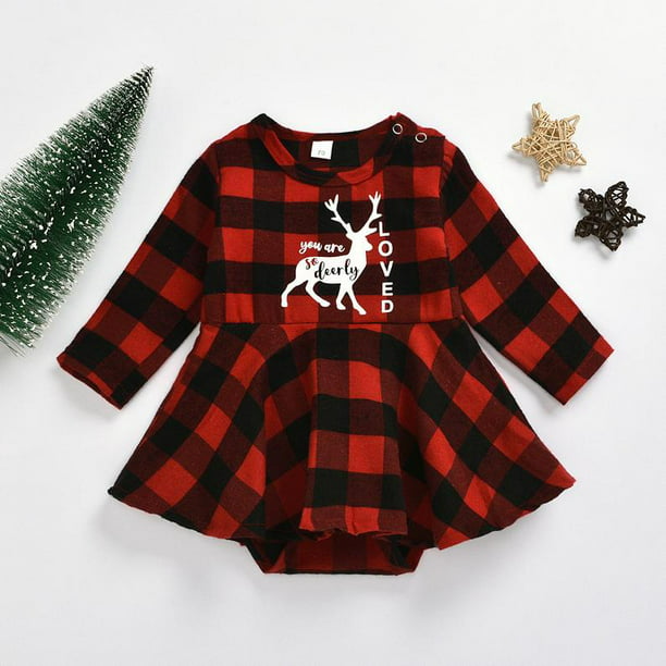 sætte ild at straffe kaskade Baby Girl Christmas Buffalo Plaid Deer Dress 12M - Walmart.com