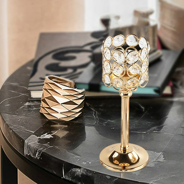 Vela de metal de cristal con cuentas de cristal, velas de té brillantes, vela votiva alta, decoración elegante, decoración de mesa para bodas, hogar