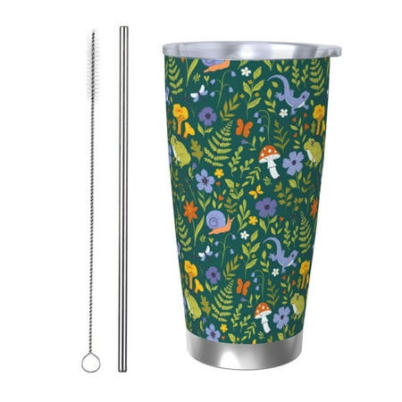 

Ocsxa Forest Flora And Fauna Pattern 20oz Travel Coffee Mug with Flip Lid Stainless Steel Insulated Insulated Coffee Mug Thermal Cup with Splash Proof Sliding Lid-Straw Two-piece Set