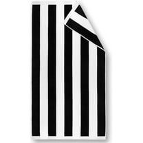 Luxury Large Beach Towel 34 x 64 inch - Extra Soft Cabana Stripe Hotel and Resort Style - Terry Velour Yarn Dyed 100% Cotton (Black, 1 Towel)