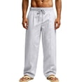 thumbnail image 5 of SAWOBUUN Men's Linen Pants Breathable Straight Leg Drawstring Trousers Elastic Waist Casual Beach Pants with Pockets, 5 of 9
