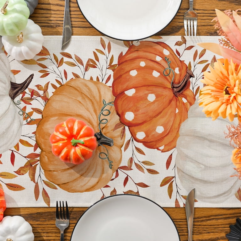 Smiry Autumn Leaves Table Runner 13x72 Inch - Jacquard Damask Fall Harvest Decor