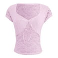 thumbnail image 4 of MIXUE Boho Tops For Women Summer Floral Lace Solid Color V Neck Short Sleeve Casual Basic Pullover Shirts For Women Tshirts Activewear,Pink,XL, 4 of 4