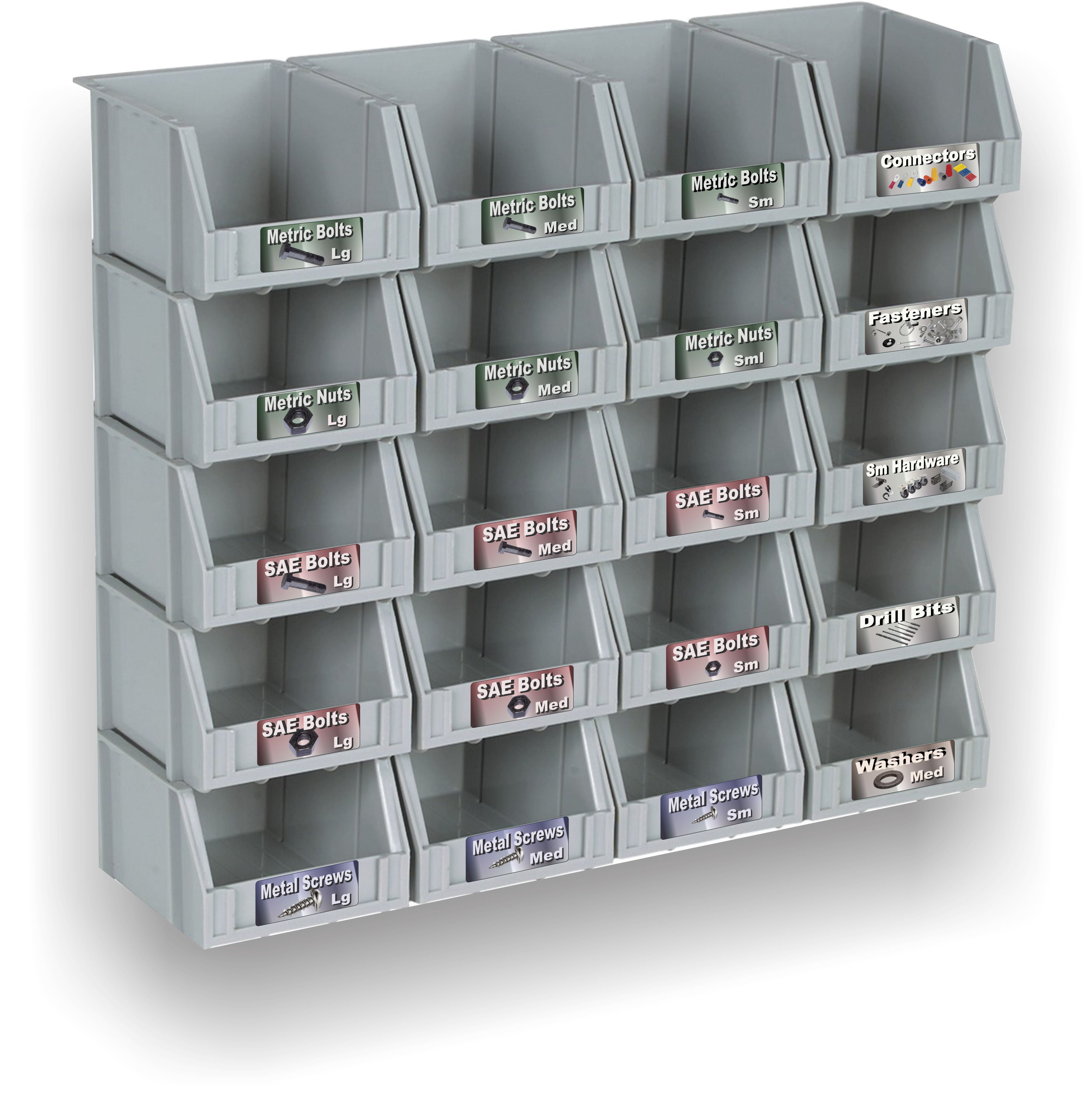 83 Chrome Foil Decals for Bins and Storage 3 Sheet Set Garage Organizer Kit 