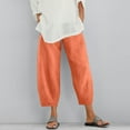 thumbnail image 2 of Wide Leg Linen Pants For Women Cotton And Linen Elastic Waist Loose Harem Pure Colour Crop Orange Women'S Pants For Work S, 2 of 6