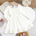 thumbnail image 6 of Favoffer Big Kid Girls Long Sleeve Dress Spring Summer Trumpet Sleeve Ruffle Hem Square Neck Solid Color Swing Gown for Daily Gathering Party Holiday Sizes 4-13Y, 6 of 7