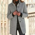 thumbnail image 2 of Women's Autumn Winter Vintage Solid Color Button Up Stand Collar Wool Coat, 2 of 2