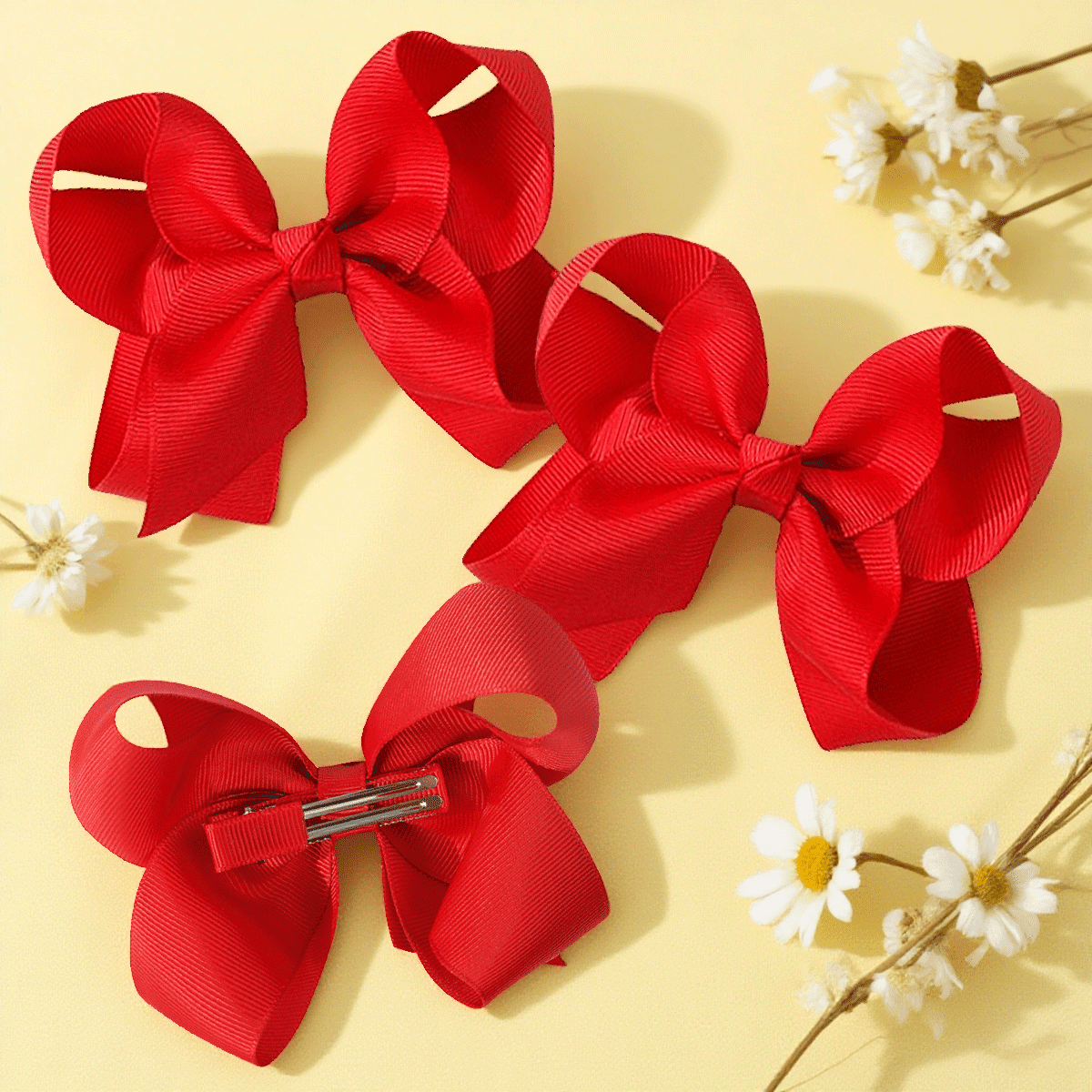 JoyBowie 2Pcs Hair Bows Set, 12Pcs 3In Solid Color & 12Pcs 4.5In Ruffled Edge Red Bows for Girls