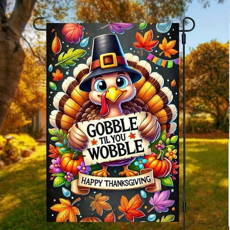 1 PC, 2D Flat Floral Thanksgiving Turkey Garden Flag 18x12 inches (45x30cm), fashionable 2D pattern, autumn Thanksgiving, Halloween and Christmas garden flag, home outdoor courtyard lawn garden holid