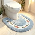 thumbnail image 4 of PONPRNGY Soft Floral Non-Slip Toilet Contour Rug, Contour Bath Rug, Soft Shaggy U-Shaped Toilet Floor Mat for Bathroom, Blue, 4 of 7