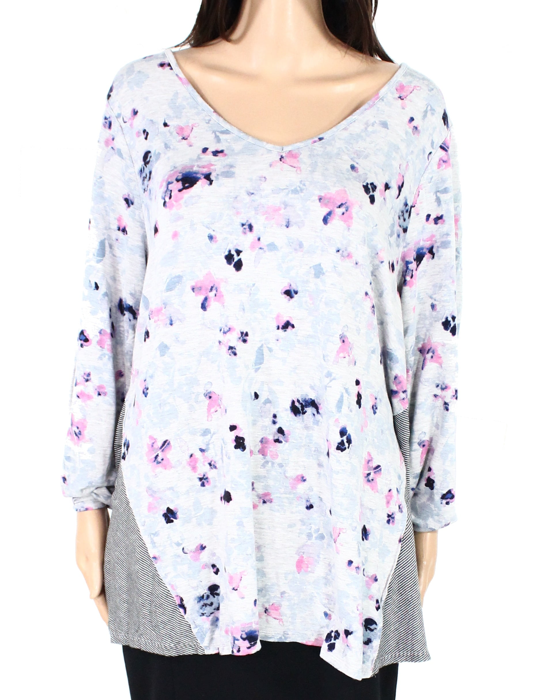Cupio Womens Knit Top Heather Plus Floral Striped VNeck 2X Walmart